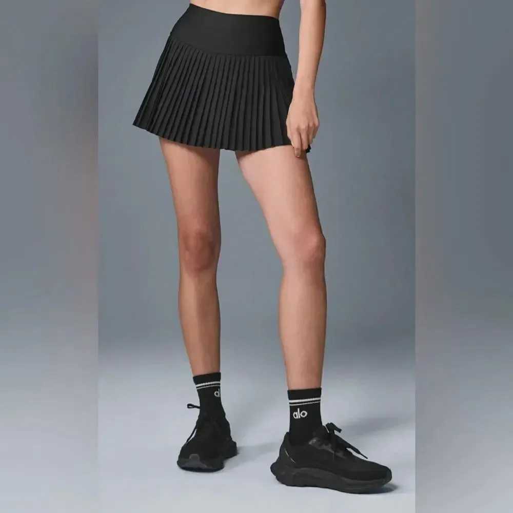 alo yoga XXS Black Pleated Grand Slam Tennis Skirt Built in Skort